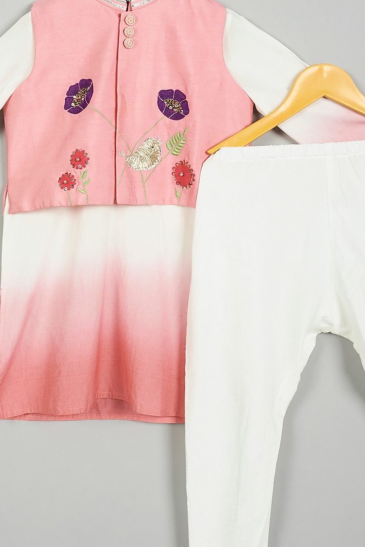 Pink Shaded Kurta Set With Nehru Jacket For Boys by LITTLE BRATS at Pernia's Pop Up Shop