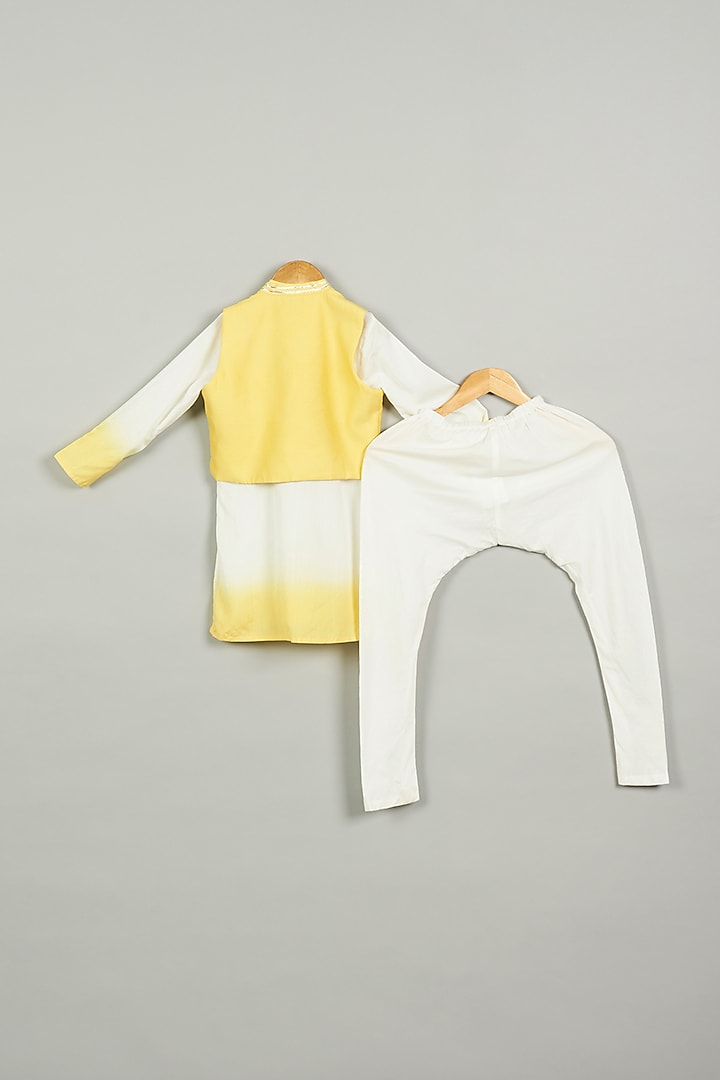 Yellow Shaded Kurta Set With Nehru Jacket For Boys by LITTLE BRATS at Pernia's Pop Up Shop