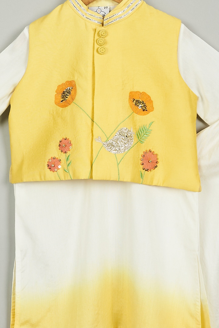 Yellow Shaded Kurta Set With Nehru Jacket For Boys by LITTLE BRATS at Pernia's Pop Up Shop