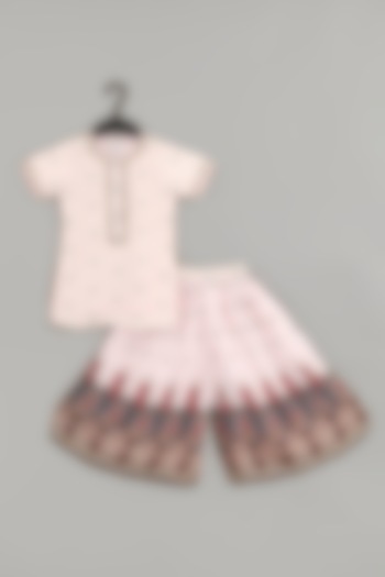 Powder Pink Pure Muslin Floral Printed & Zari Embroidered Sharara Set For Girls by LITTLE BRATS at Pernia's Pop Up Shop