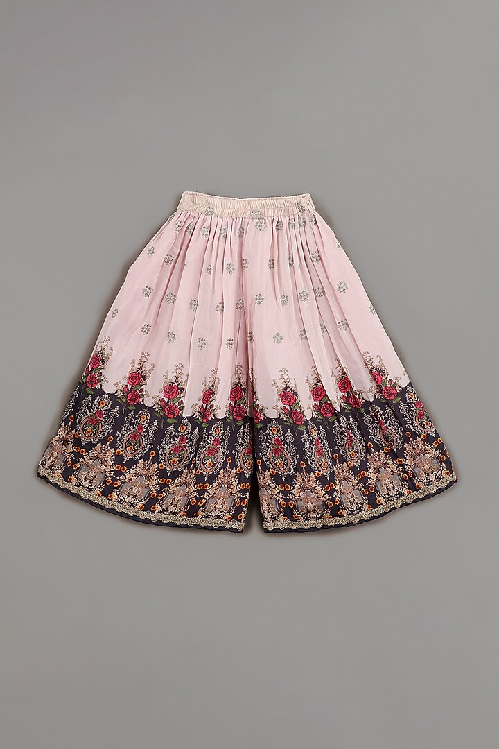 Powder Pink Pure Muslin Floral Printed & Zari Embroidered Sharara Set For Girls by LITTLE BRATS at Pernia's Pop Up Shop