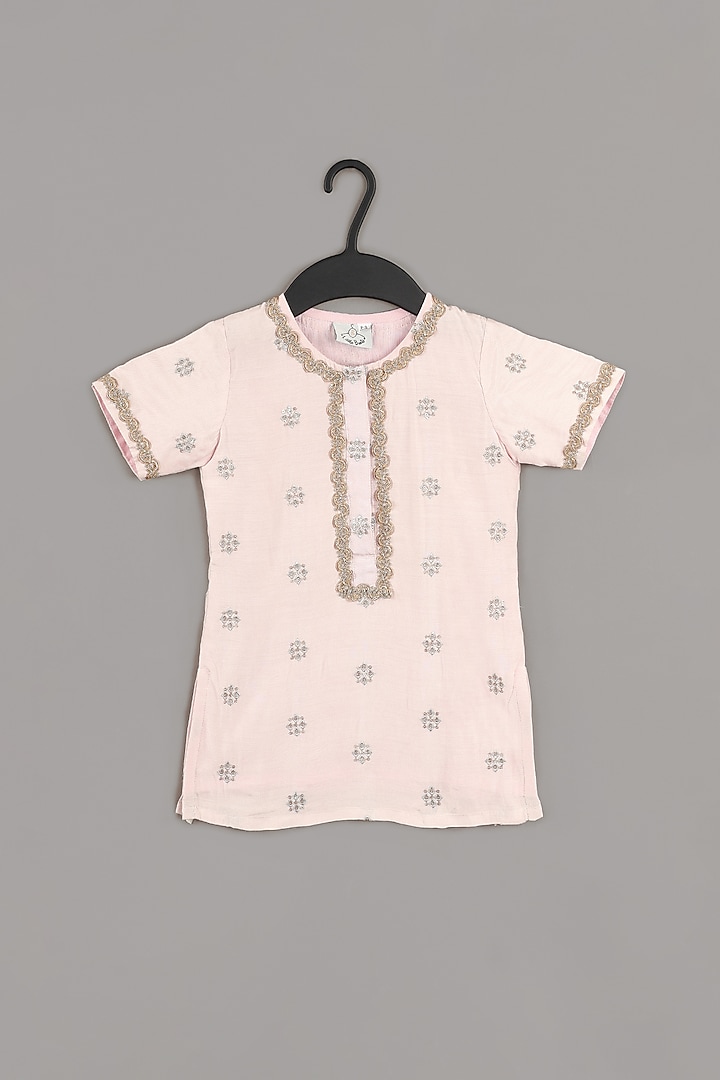 Powder Pink Pure Muslin Floral Printed & Zari Embroidered Sharara Set For Girls by LITTLE BRATS at Pernia's Pop Up Shop