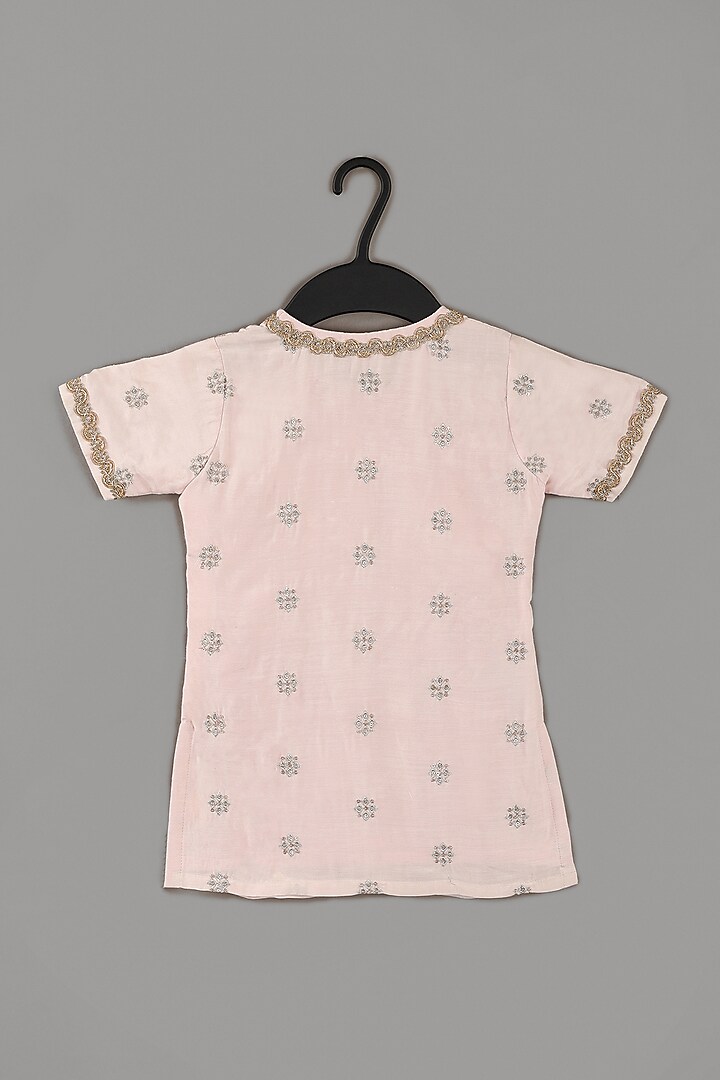 Powder Pink Pure Muslin Floral Printed & Zari Embroidered Sharara Set For Girls by LITTLE BRATS at Pernia's Pop Up Shop