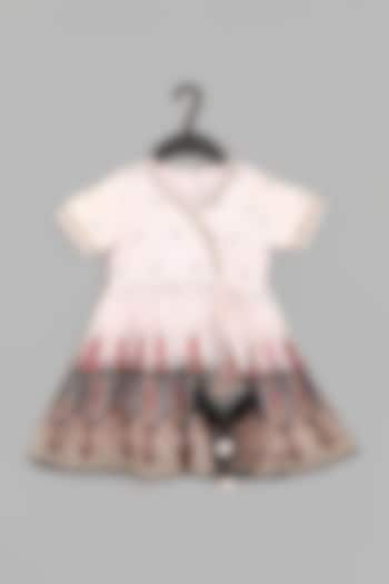 Powder Pink Pure Muslin Floral Printed & Zari Embroidered Dress For Girls by LITTLE BRATS at Pernia's Pop Up Shop