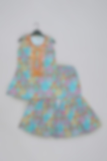 Blue Cotton Silk Floral Printed Sharara Set For Girls by LITTLE BRATS at Pernia's Pop Up Shop