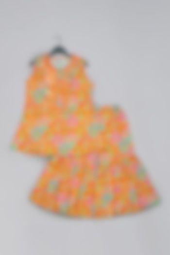 Mustard Cotton Silk Floral Printed Sharara Set For Girls by LITTLE BRATS at Pernia's Pop Up Shop