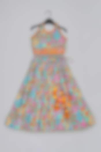 Blue Cotton Silk Floral Printed Lehenga Set For Girls by LITTLE BRATS at Pernia's Pop Up Shop