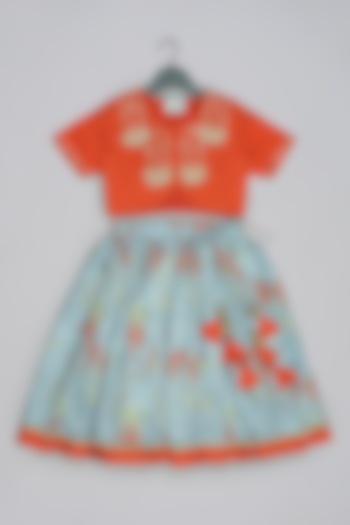 Grey Cotton Silk Printed Lehenga Set For Girls by LITTLE BRATS at Pernia's Pop Up Shop