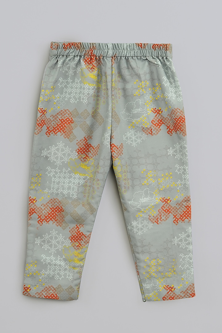 Grey Cotton Silk Geometrical Printed Pant Set For Girls by LITTLE BRATS at Pernia's Pop Up Shop