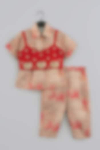 Beige Cotton Silk Geometrical Printed Pant Set For Girls by LITTLE BRATS at Pernia's Pop Up Shop