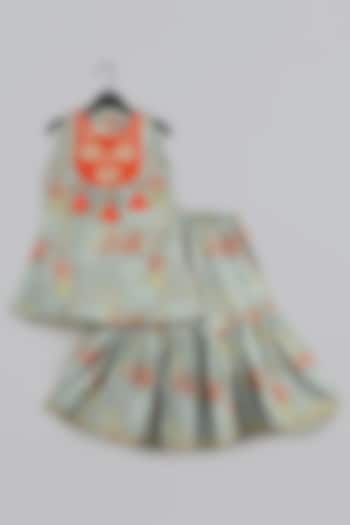 Grey Cotton Silk Printed Sharara Set For Girls by LITTLE BRATS at Pernia's Pop Up Shop