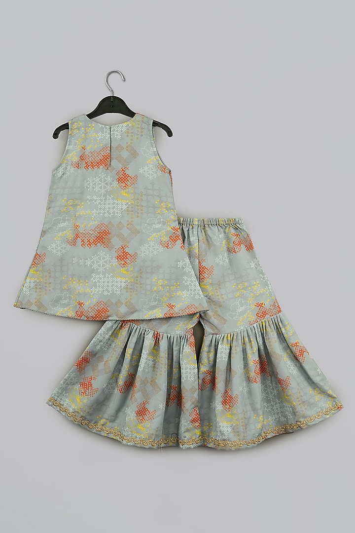 Grey Cotton Silk Printed Sharara Set For Girls by LITTLE BRATS at Pernia's Pop Up Shop