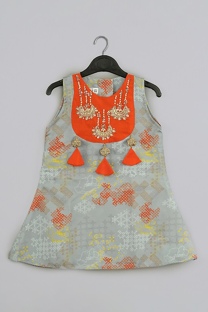 Grey Cotton Silk Printed Sharara Set For Girls by LITTLE BRATS at Pernia's Pop Up Shop