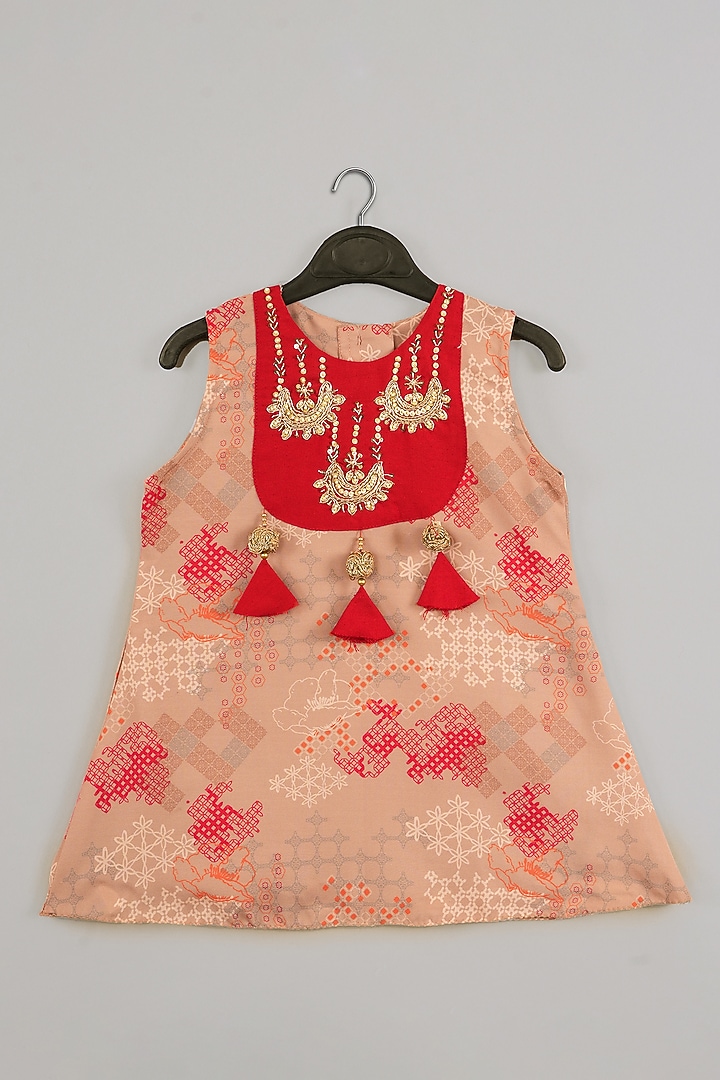 Beige Cotton Silk Printed Sharara Set For Girls by LITTLE BRATS at Pernia's Pop Up Shop