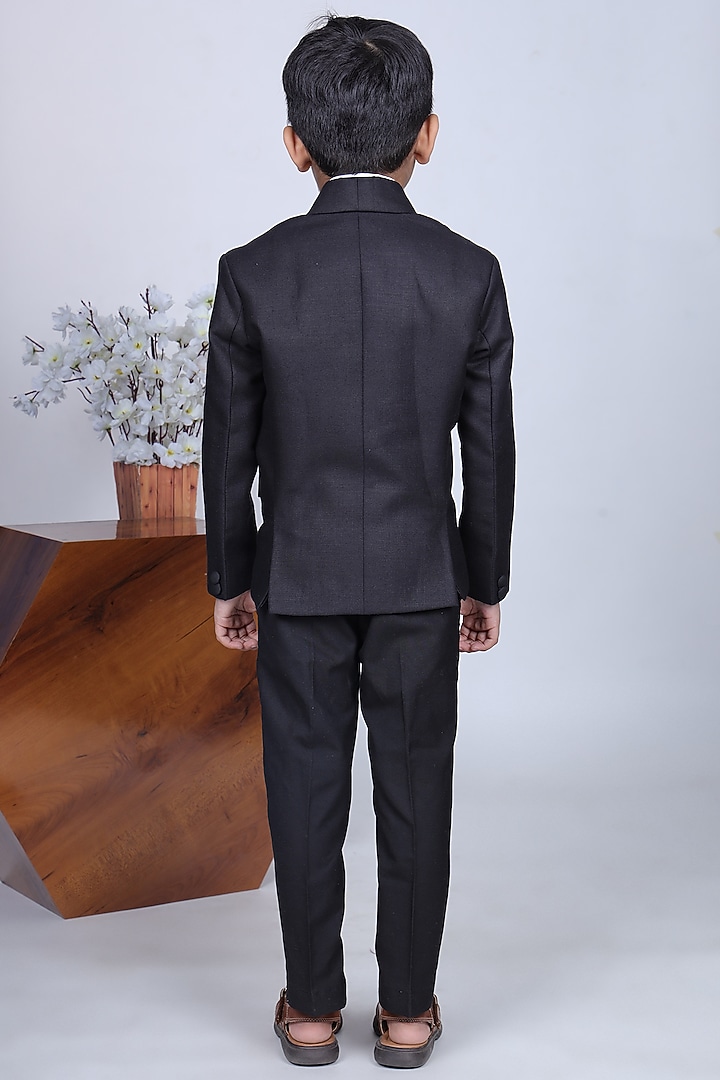 Black Viscose Blend & Cotton Blend Tuxedo Set For Boys by LITTLE BRATS at Pernia's Pop Up Shop