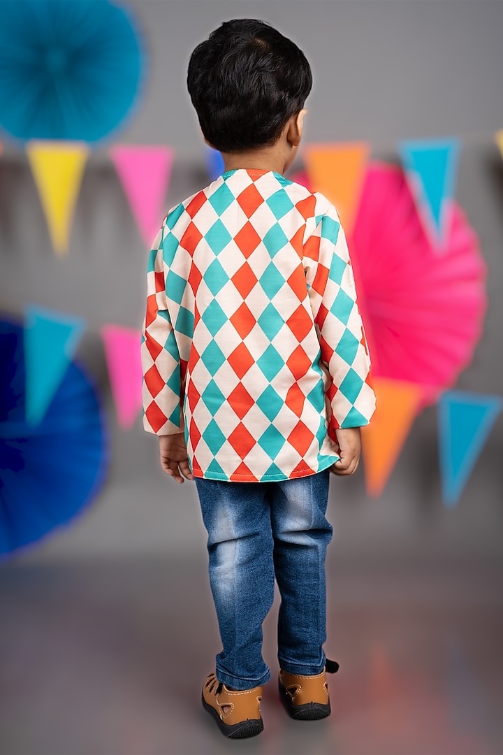 Beige Linen Satin Diamond Printed Shirt For Boys by LITTLE BRATS at Pernia's Pop Up Shop
