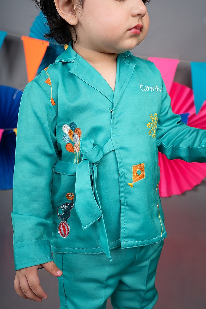 Green Linen Satin Co-Ord Set For Girls by LITTLE BRATS at Pernia's Pop Up Shop