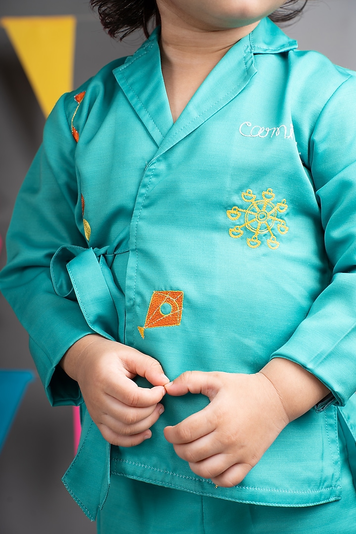 Green Linen Satin Co-Ord Set For Girls by LITTLE BRATS at Pernia's Pop Up Shop