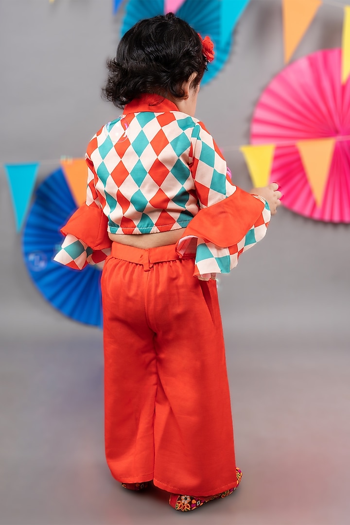 Red Linen Satin Palazzo Pant Set For Girls by LITTLE BRATS at Pernia's Pop Up Shop