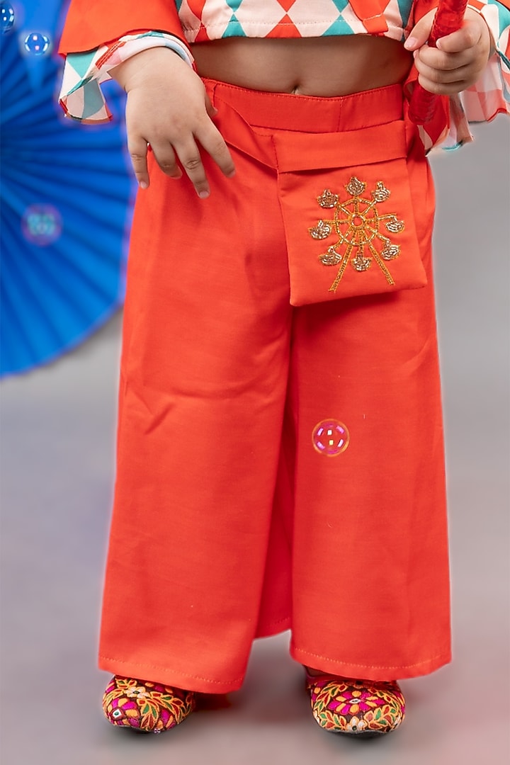 Red Linen Satin Palazzo Pant Set For Girls by LITTLE BRATS at Pernia's Pop Up Shop