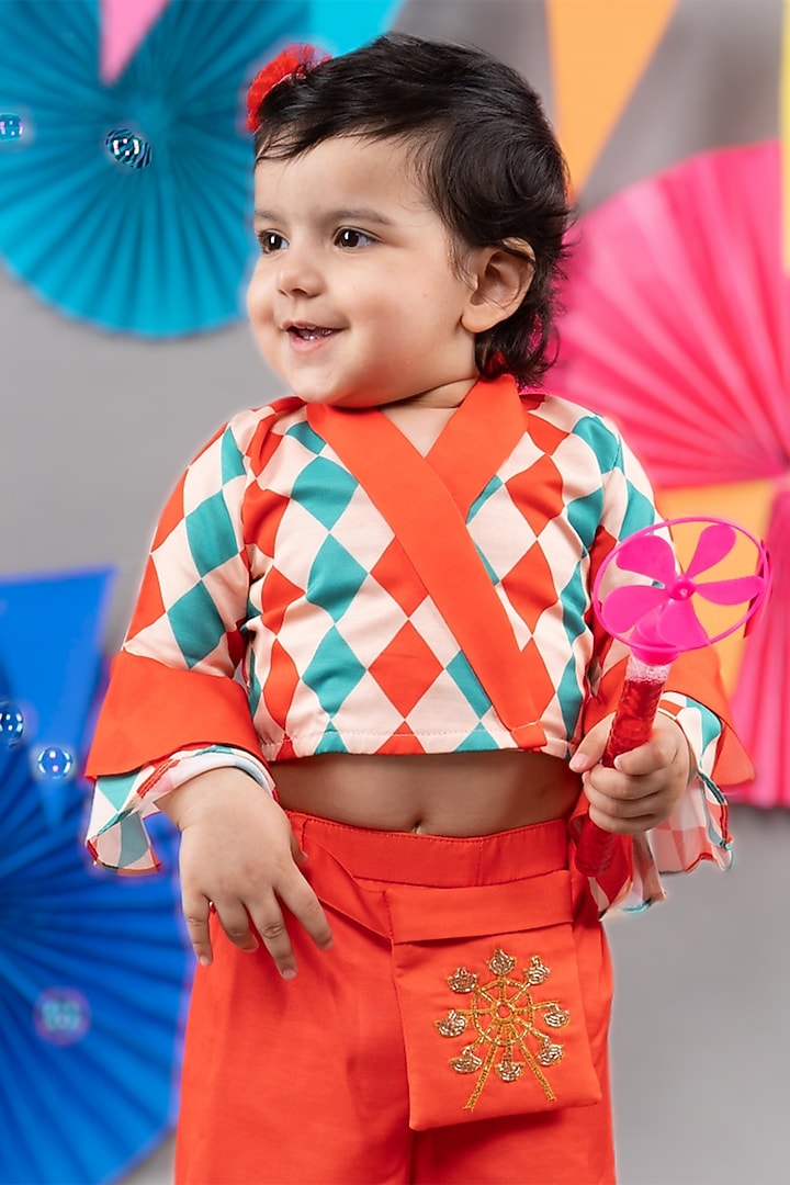 Red Linen Satin Palazzo Pant Set For Girls by LITTLE BRATS at Pernia's Pop Up Shop
