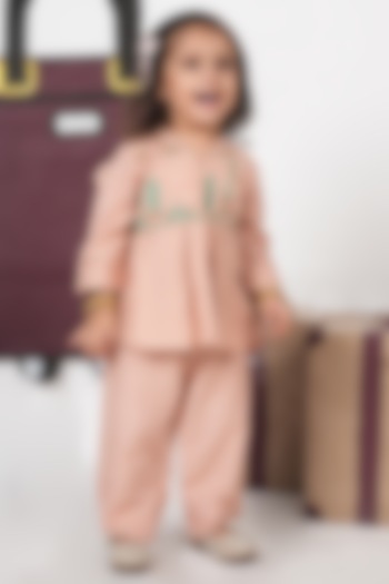 Onion Pink Cotton Silk Cutdana Hand Embroidered Co-Ord Set For Girls by LITTLE BRATS at Pernia's Pop Up Shop