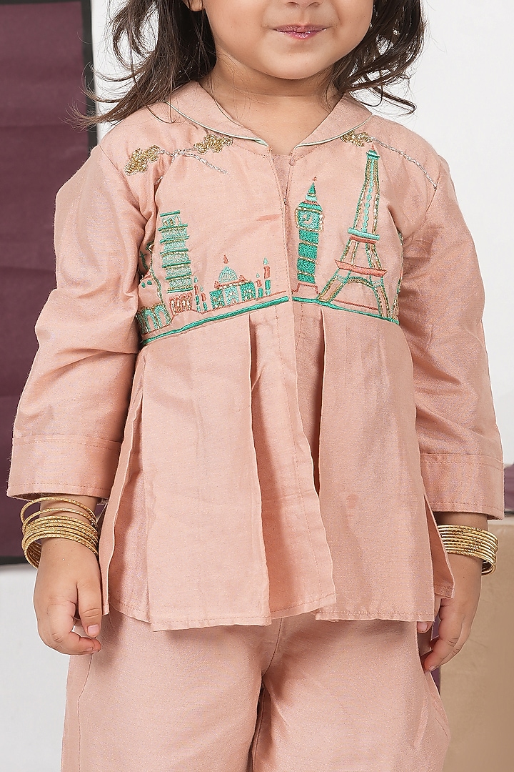 Onion Pink Cotton Silk Cutdana Hand Embroidered Co-Ord Set For Girls by LITTLE BRATS at Pernia's Pop Up Shop