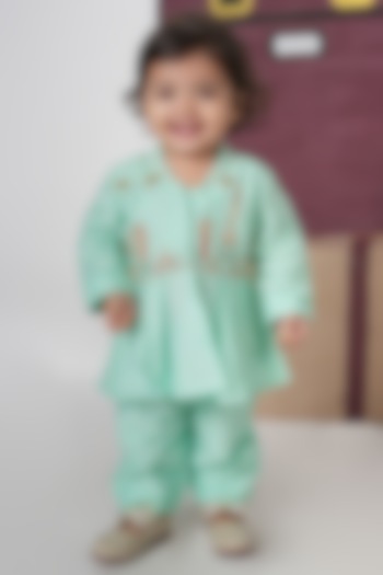 Mint Green Cotton Silk Cutdana Hand Embroidered Co-Ord Set For Girls by LITTLE BRATS at Pernia's Pop Up Shop