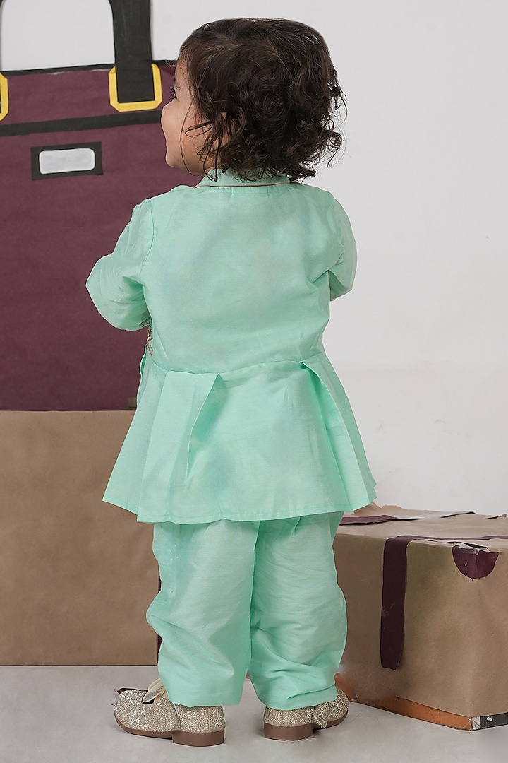 Mint Green Cotton Silk Cutdana Hand Embroidered Co-Ord Set For Girls by LITTLE BRATS at Pernia's Pop Up Shop