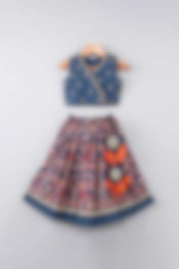 Sapphire Blue Maheshwari Silk Ikat Printed Lehenga Set For Girls by LITTLE BRATS at Pernia's Pop Up Shop