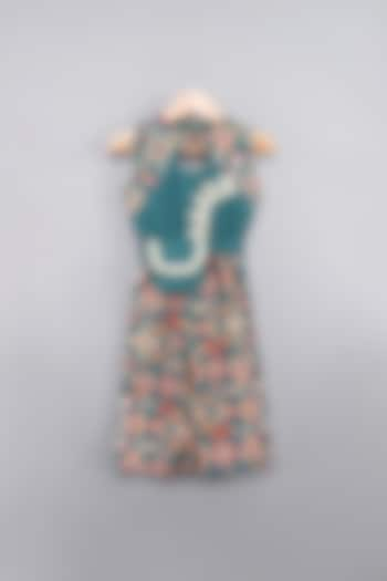 Bottle Green Maheshwari Silk Ikat Printed Jumpsuit For Girls by LITTLE BRATS at Pernia's Pop Up Shop