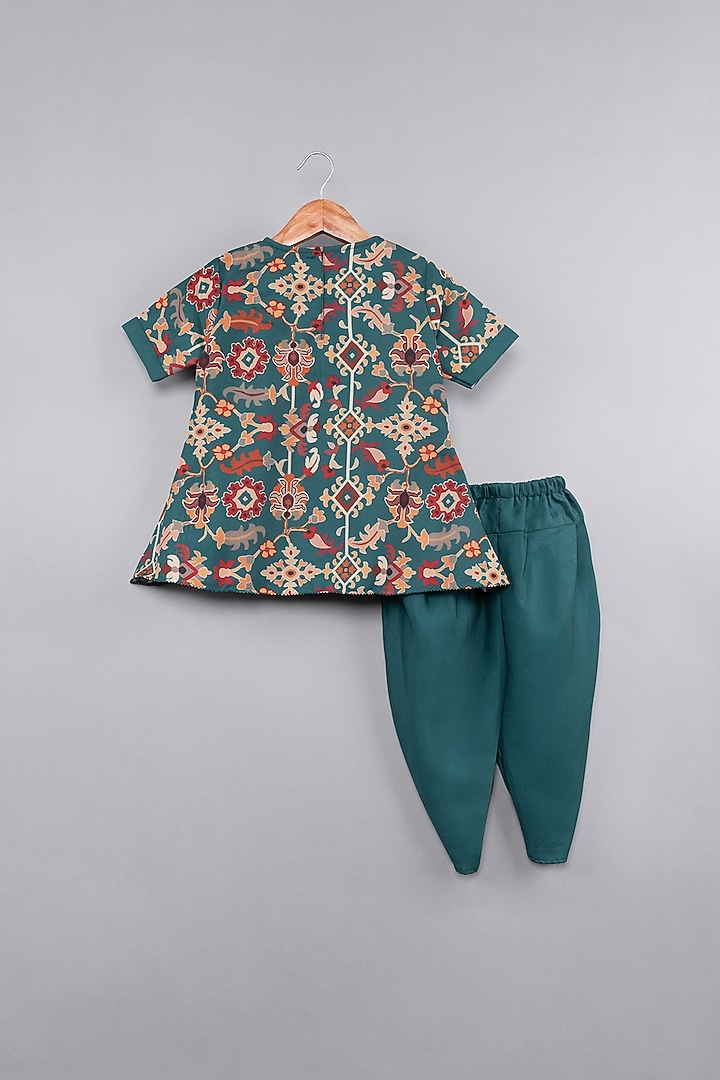 Bottle Green Maheshwari Silk Dhoti Set For Girls by LITTLE BRATS at Pernia's Pop Up Shop