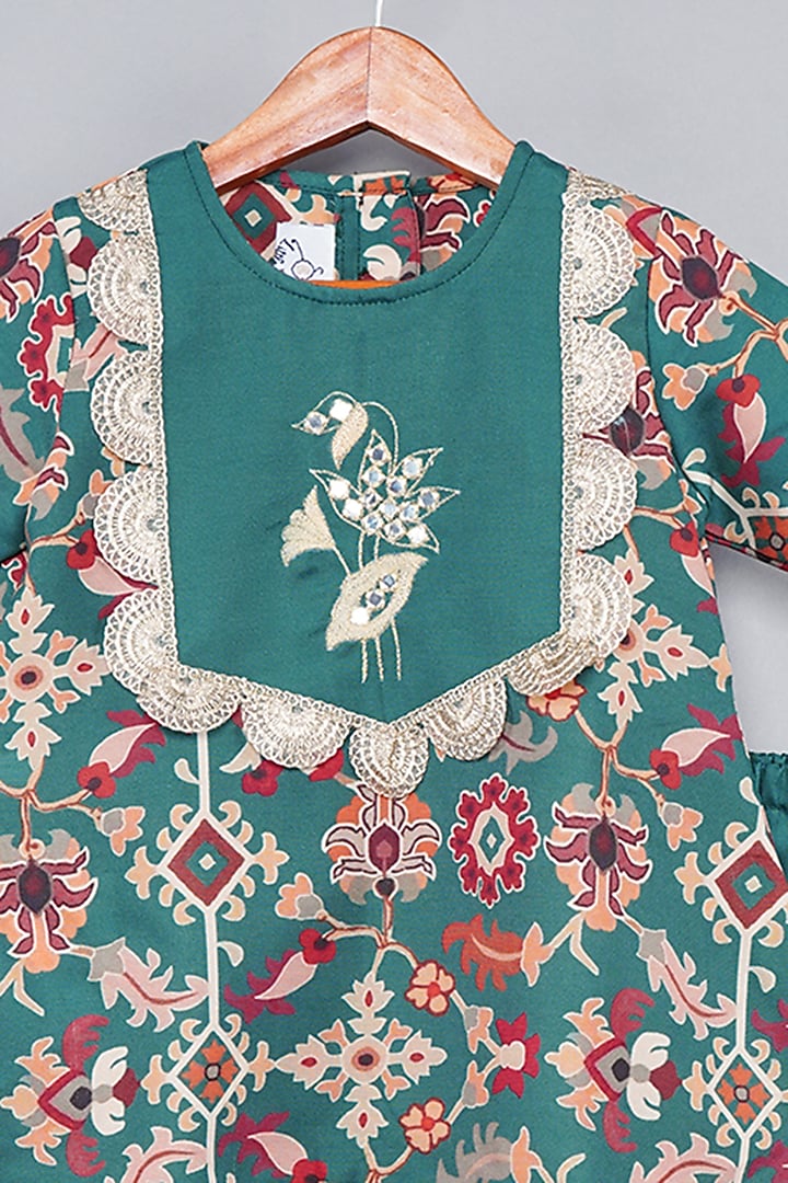 Bottle Green Maheshwari Silk Dhoti Set For Girls by LITTLE BRATS at Pernia's Pop Up Shop