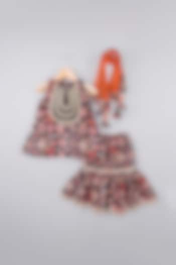 Black Maheshwari Silk Ikat Printed Sharara Set For Girls by LITTLE BRATS at Pernia's Pop Up Shop