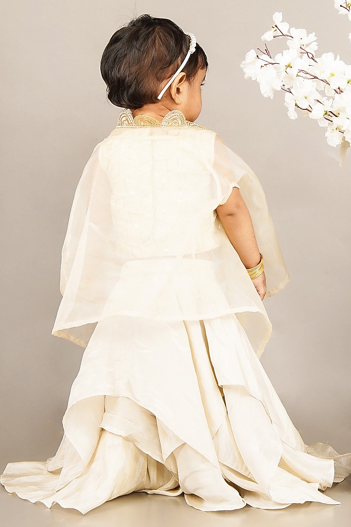 Fawn Cotton Silk & Organza Embroidered Cape Set For Girls by LITTLE BRATS at Pernia's Pop Up Shop