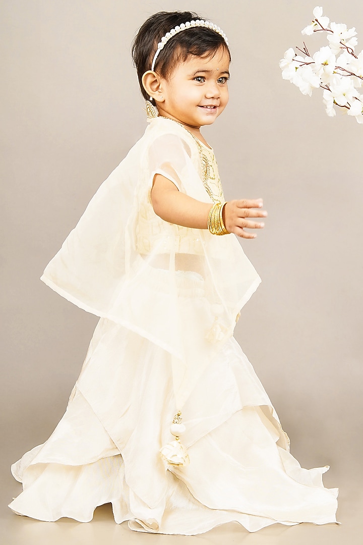 Fawn Cotton Silk & Organza Embroidered Cape Set For Girls by LITTLE BRATS at Pernia's Pop Up Shop