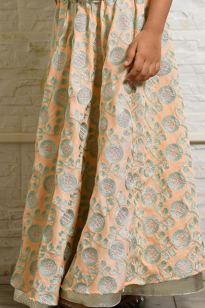 Peach Cotton Blend Lehenga Set For Girls by LITTLE BRATS at Pernia's Pop Up Shop