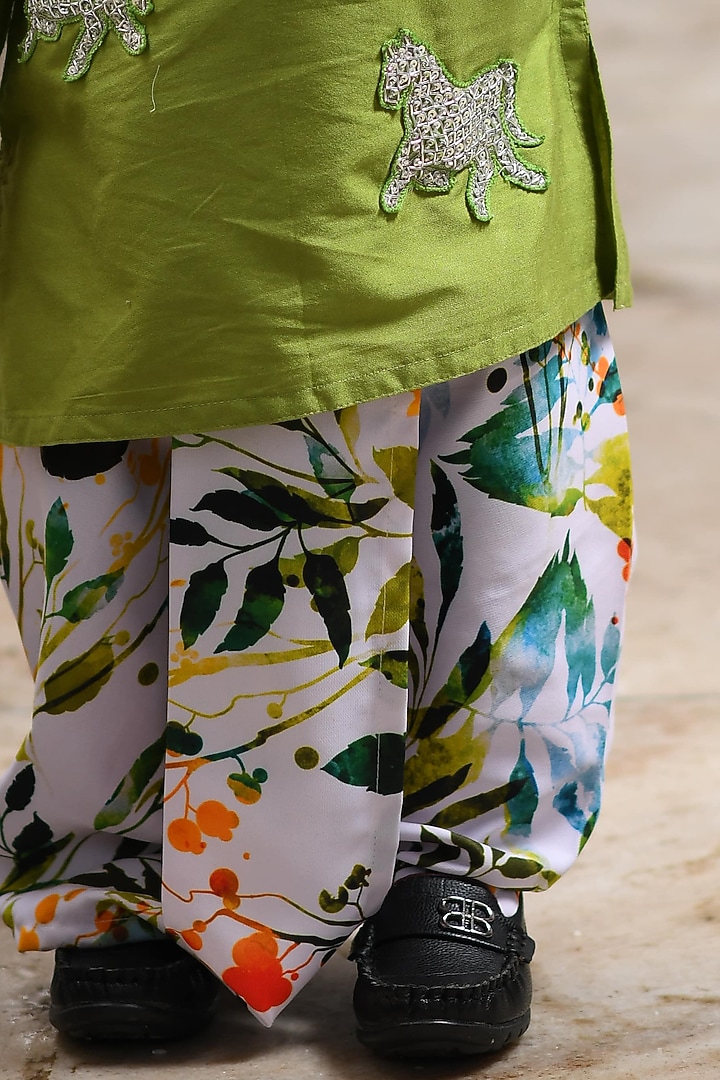 Pista Green Hand Embroidered Kurta Set For Boys by LITTLE BRATS at Pernia's Pop Up Shop
