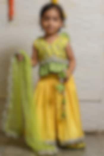 Yellow Embroidered Lehenga Set For Girls by LITTLE BRATS