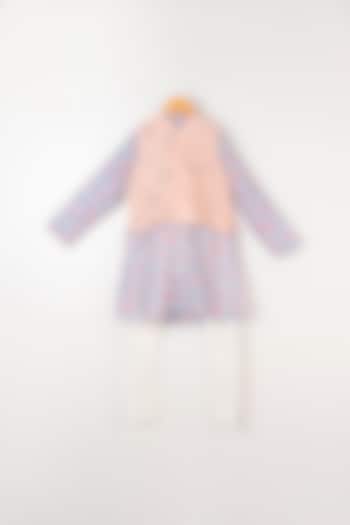 Light Cobalt Blue Kurta Set With Pink Nehru Jacket For Boys by LITTLE BRATS