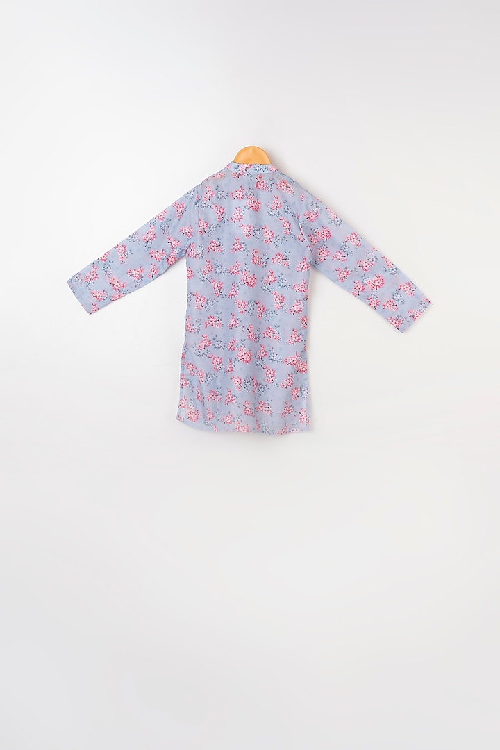 Light Cobalt Blue Kurta Set With Pink Nehru Jacket For Boys by LITTLE BRATS at Pernia's Pop Up Shop