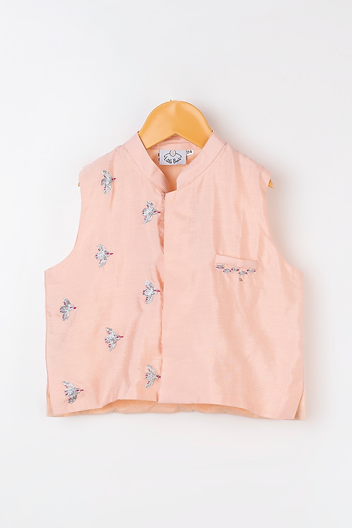 Light Cobalt Blue Kurta Set With Pink Nehru Jacket For Boys by LITTLE BRATS at Pernia's Pop Up Shop
