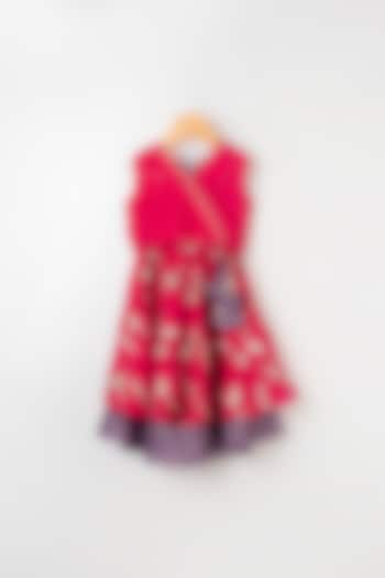 Fuchsia Embroidered Lehenga Set For Girls by LITTLE BRATS