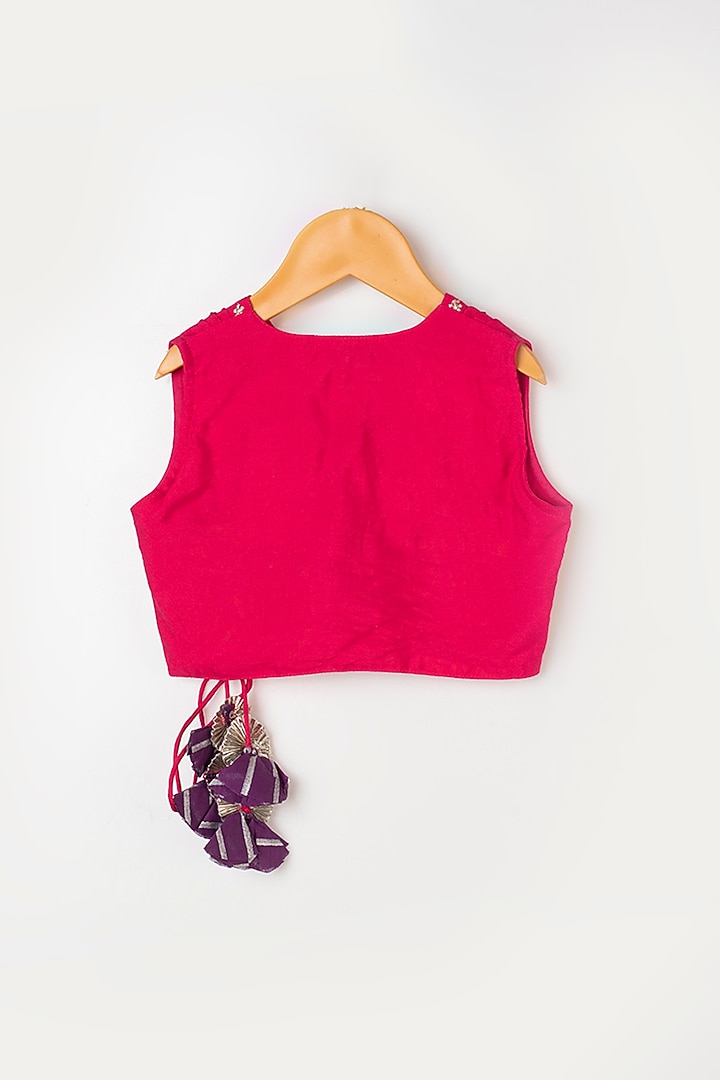 Fuchsia Embroidered Lehenga Set For Girls by LITTLE BRATS at Pernia's Pop Up Shop