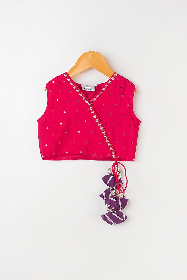 Fuchsia Embroidered Lehenga Set For Girls by LITTLE BRATS at Pernia's Pop Up Shop