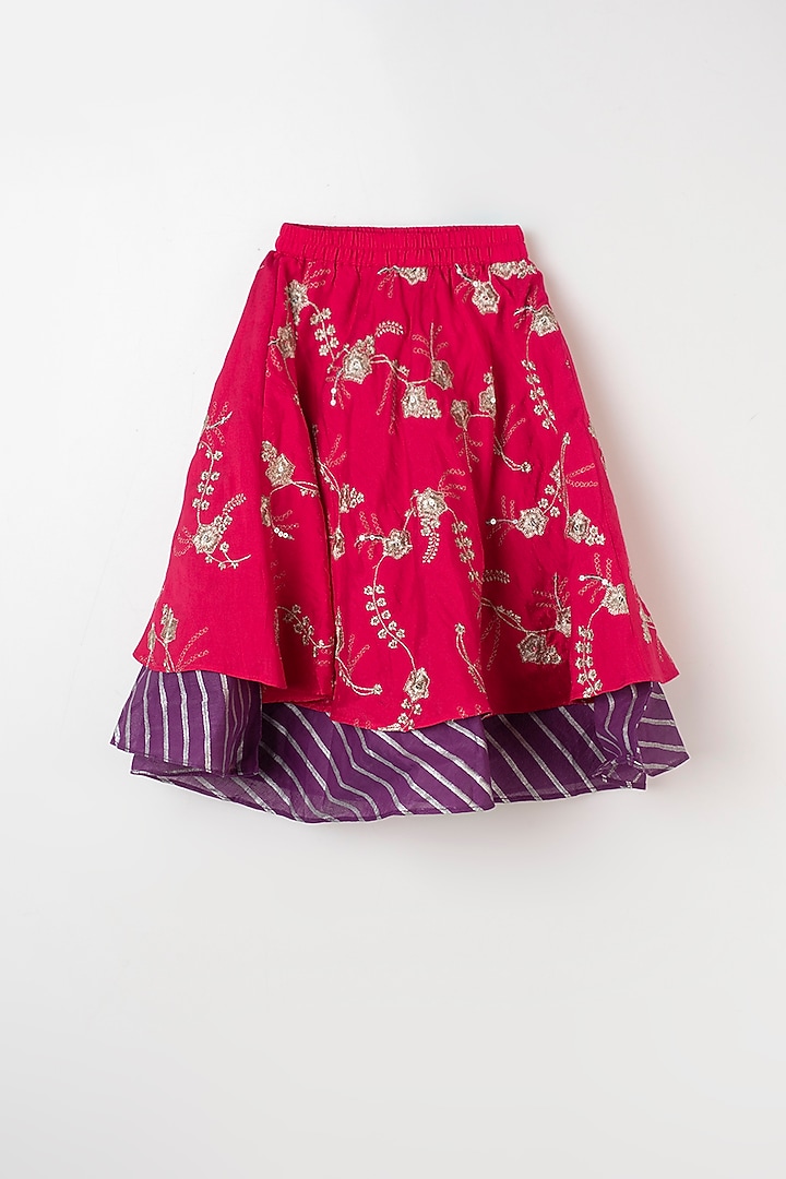 Fuchsia Embroidered Lehenga Set For Girls by LITTLE BRATS at Pernia's Pop Up Shop