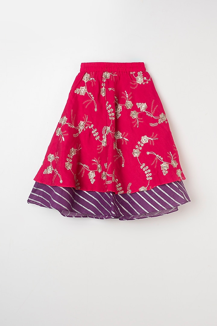 Fuchsia Embroidered Lehenga Set For Girls by LITTLE BRATS at Pernia's Pop Up Shop