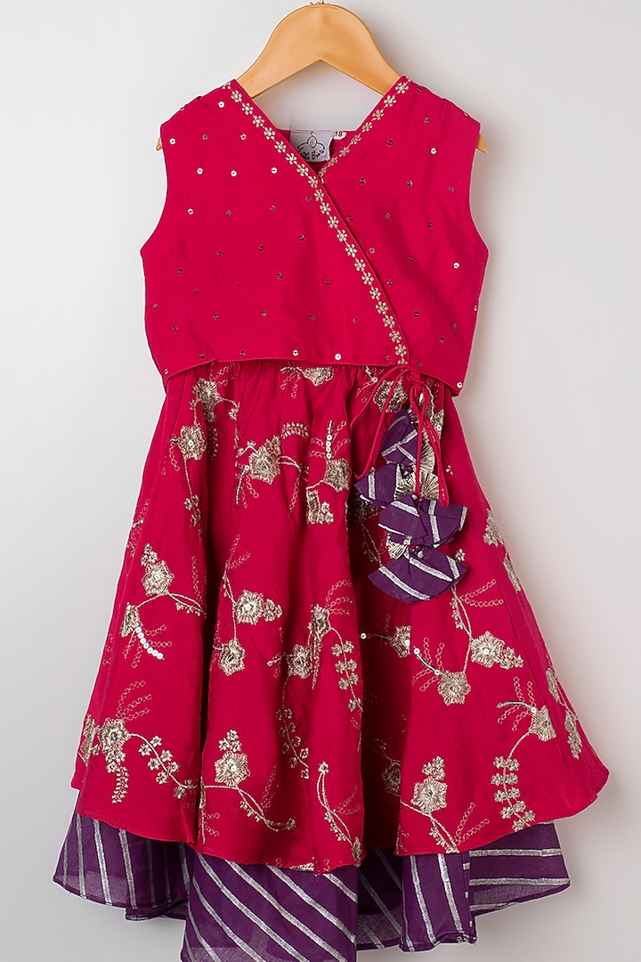 Fuchsia Embroidered Lehenga Set For Girls by LITTLE BRATS at Pernia's Pop Up Shop