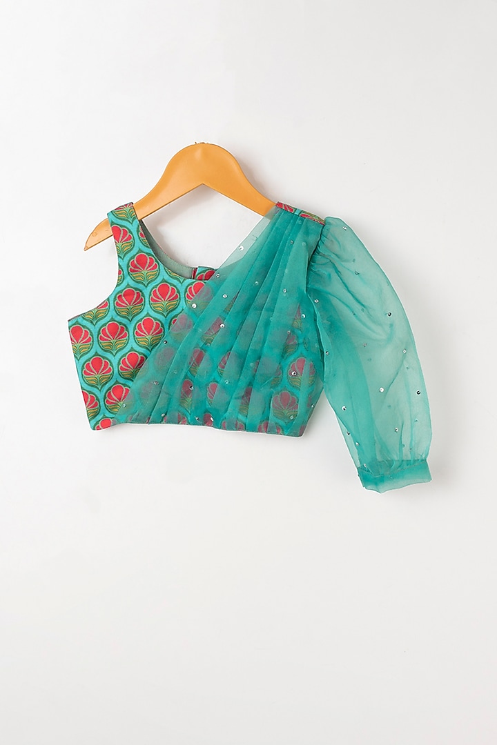 Medium Turquoise Printed Lehenga Set For Girls by LITTLE BRATS at Pernia's Pop Up Shop