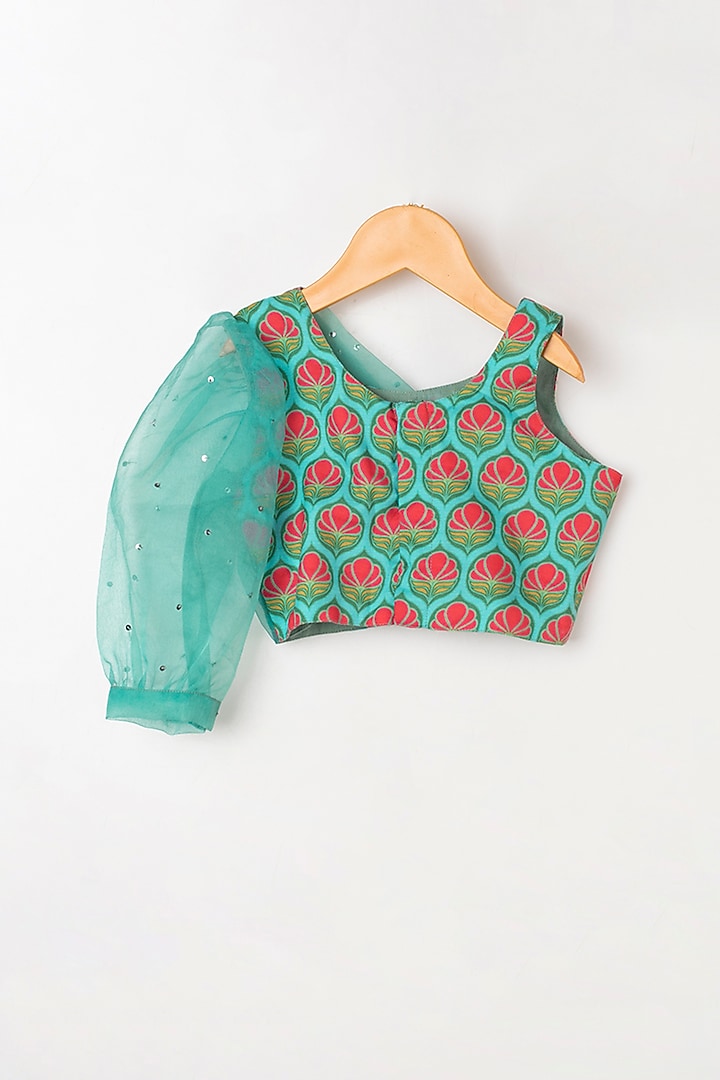 Medium Turquoise Printed Lehenga Set For Girls by LITTLE BRATS at Pernia's Pop Up Shop